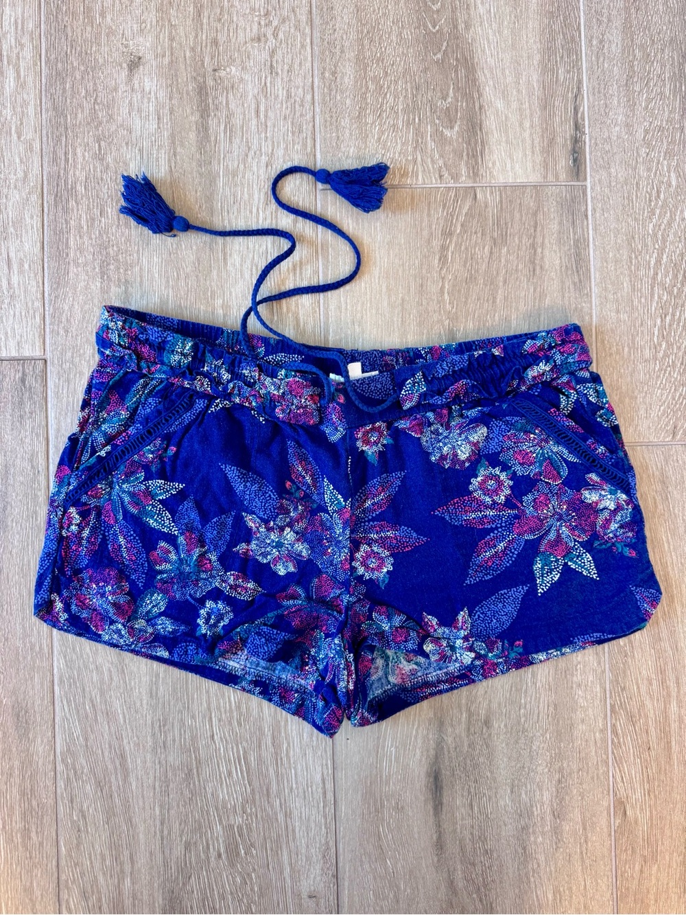 Jolt Royal Blue Floral Drawstring Shorts